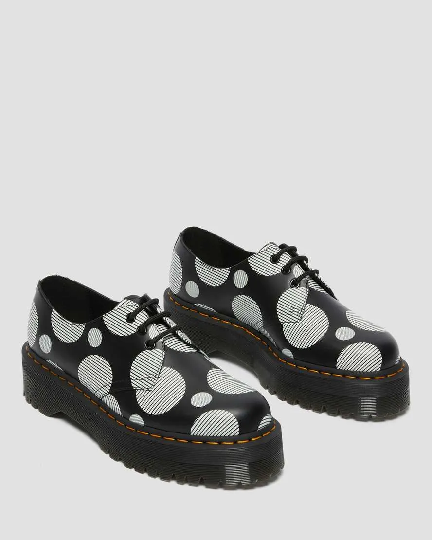 1461 Black   White Polka Dot Smooth Leather Platform Oxford Shoes