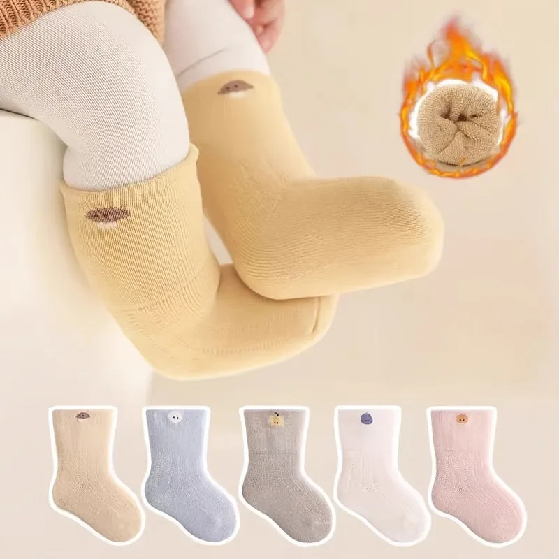 3/5 Pairs Newborn Baby Boys Mid Calf Socks, Cartoon Fruit Baby Socks, Warm Breathable Sweat-absorbing Loose Mouth Autumn And Winter