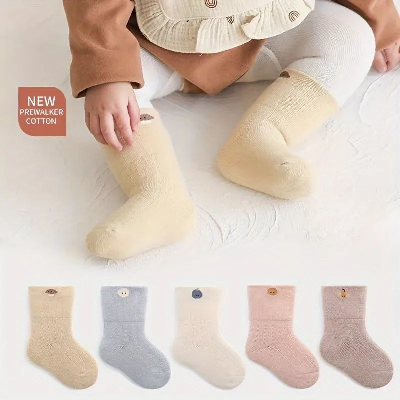 3/5 Pairs Newborn Baby Boys Mid Calf Socks, Cartoon Fruit Baby Socks, Warm Breathable Sweat-absorbing Loose Mouth Autumn And Winter