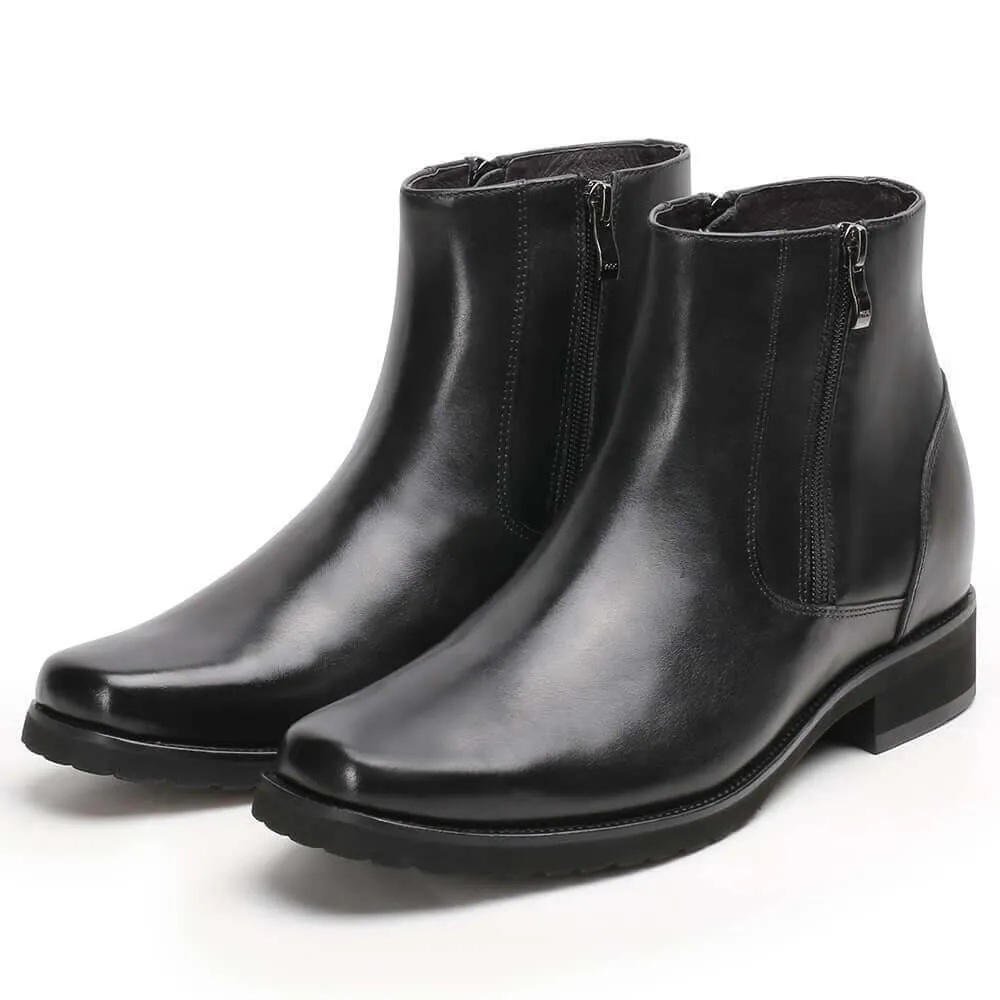 8CM / 3.15 Inches - CMR CHAMARIPA Elevator Boots For Men Black Leather With Side Zipper Boots Get Taller