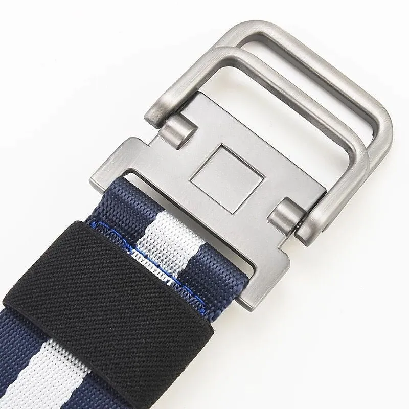 Adjustable Black Nylon Golf Belt with Double Ring Buckle - Stylish Unisex Tactical Web Canvas Belt