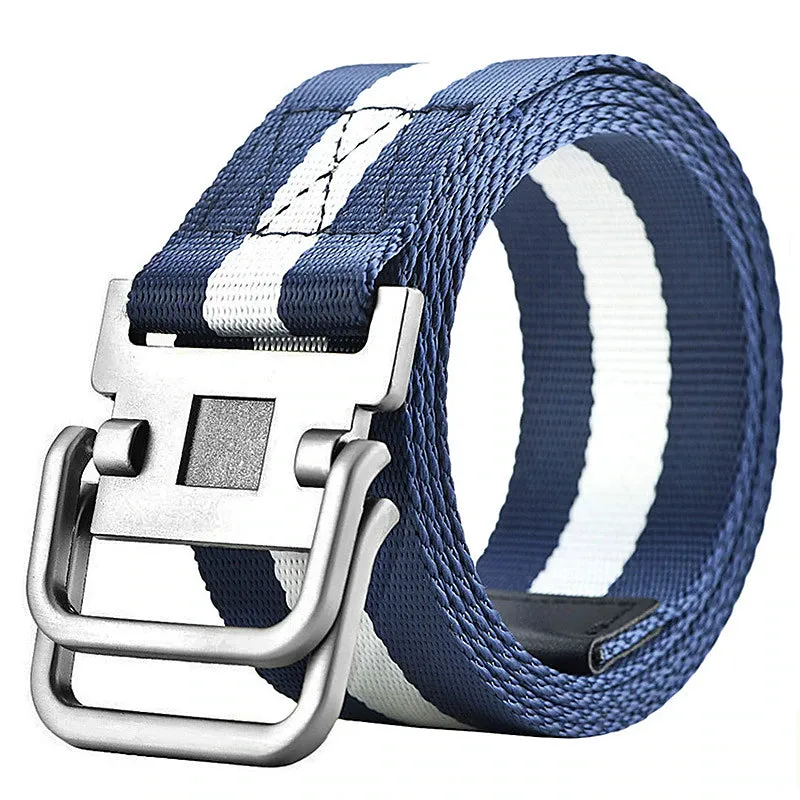 Adjustable Black Nylon Golf Belt with Double Ring Buckle - Stylish Unisex Tactical Web Canvas Belt