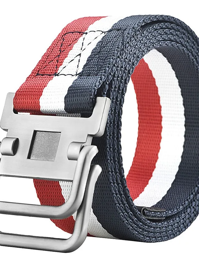 Adjustable Black Nylon Golf Belt with Double Ring Buckle - Stylish Unisex Tactical Web Canvas Belt