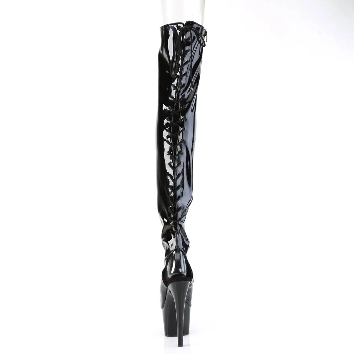 ADORE-3017 Black Thigh High Peep Toe Boots