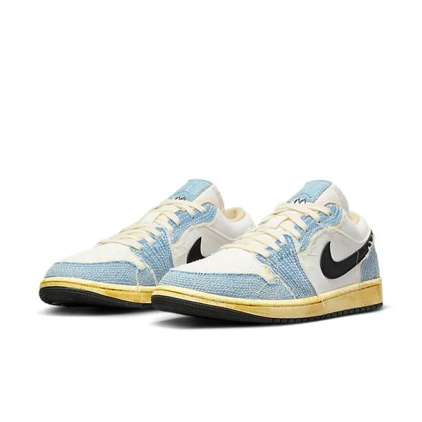 Air Jordan 1 Low SE WRMK 'Sashiko Denim', ashen slate/black-pale ivory-sesame