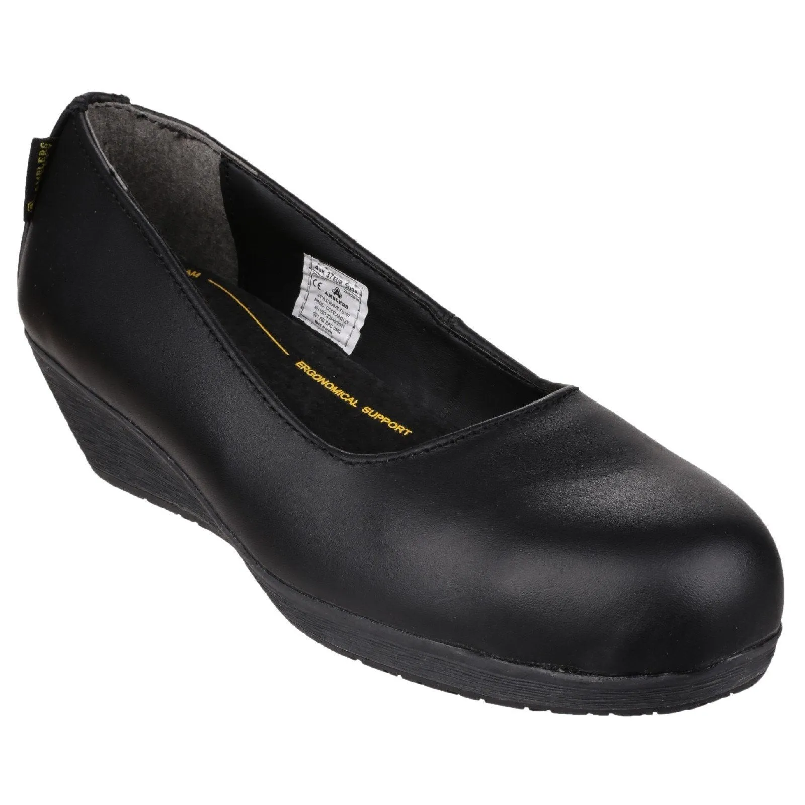 Amblers FS107 Antibacterial Slip-On Safety Court Shoe | Memory Foam Wedge