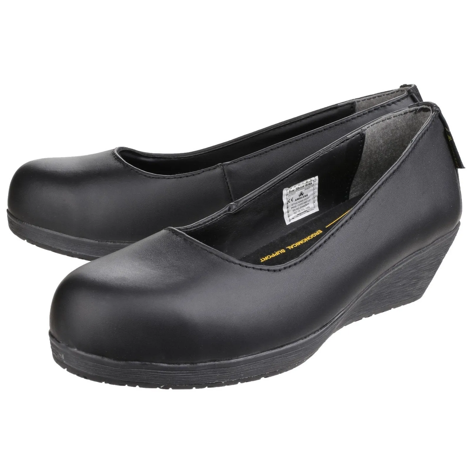 Amblers FS107 Antibacterial Slip-On Safety Court Shoe | Memory Foam Wedge