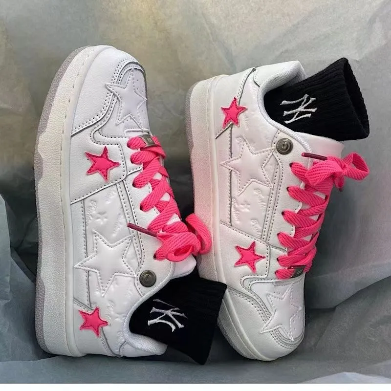 Amozae-Back To School Gifts Aesthetic Pink Star Sneakers