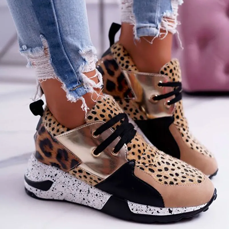 Amozae  Summer Hot Lady Shoes Women Sneakers Leopard Mesh Breath Women Running Female Shoes Outdoor Flat Platform Zapatos Mujer