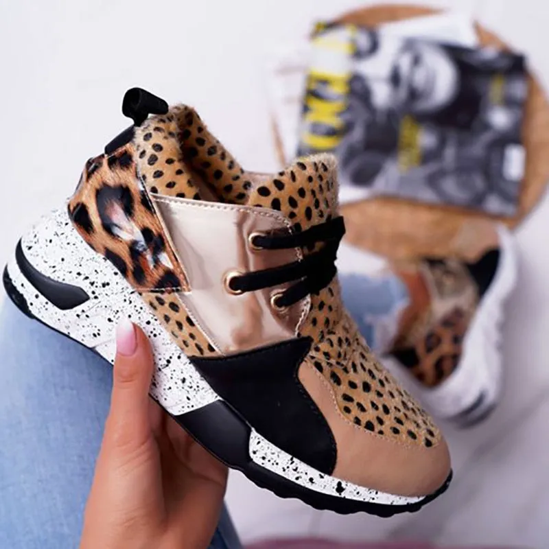 Amozae  Summer Hot Lady Shoes Women Sneakers Leopard Mesh Breath Women Running Female Shoes Outdoor Flat Platform Zapatos Mujer