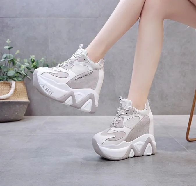 Amozae- Women High Platform Shoes New Breathable Women Height Increasing Shoes 12 CM Thick Sole Trainers Sneakers Woman Casual shoes