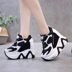 Amozae- Women High Platform Shoes New Breathable Women Height Increasing Shoes 12 CM Thick Sole Trainers Sneakers Woman Casual shoes