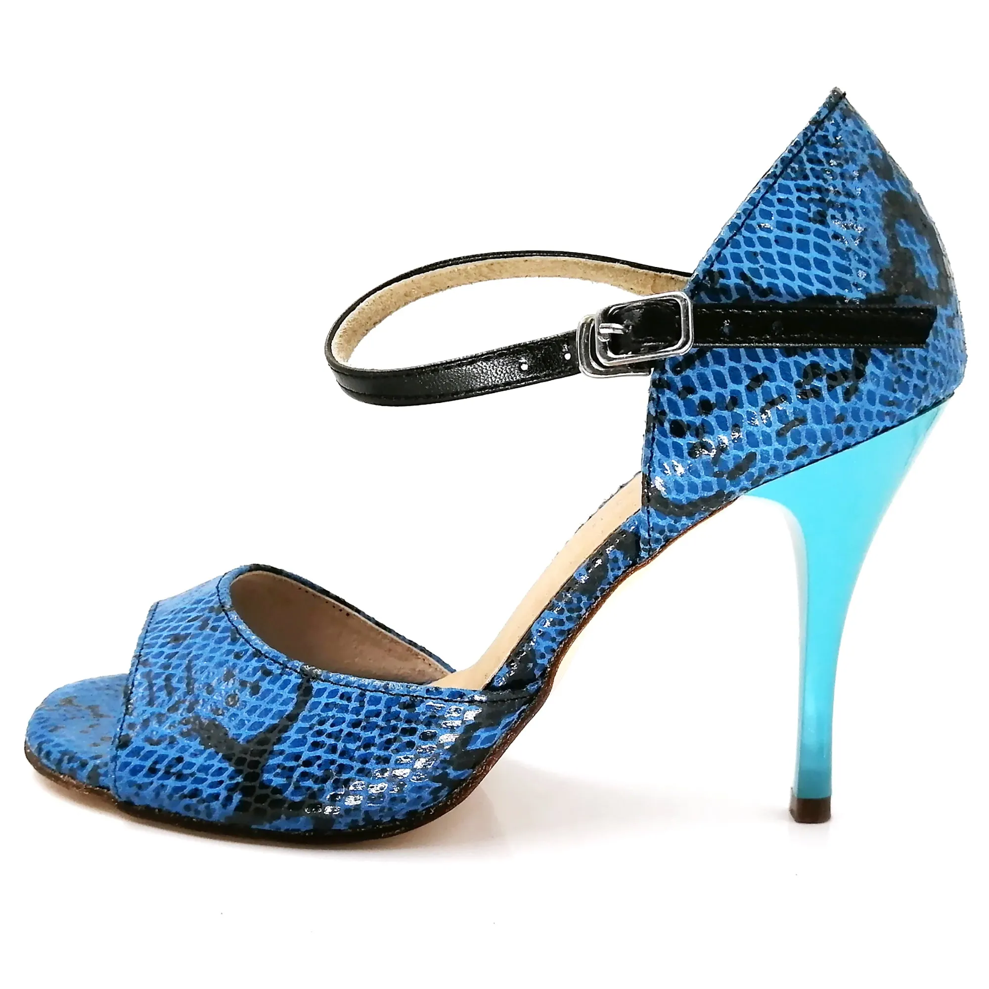 Argentine Tango Shoes Ladies High Heel Dance Sandals Leather Sole Blue