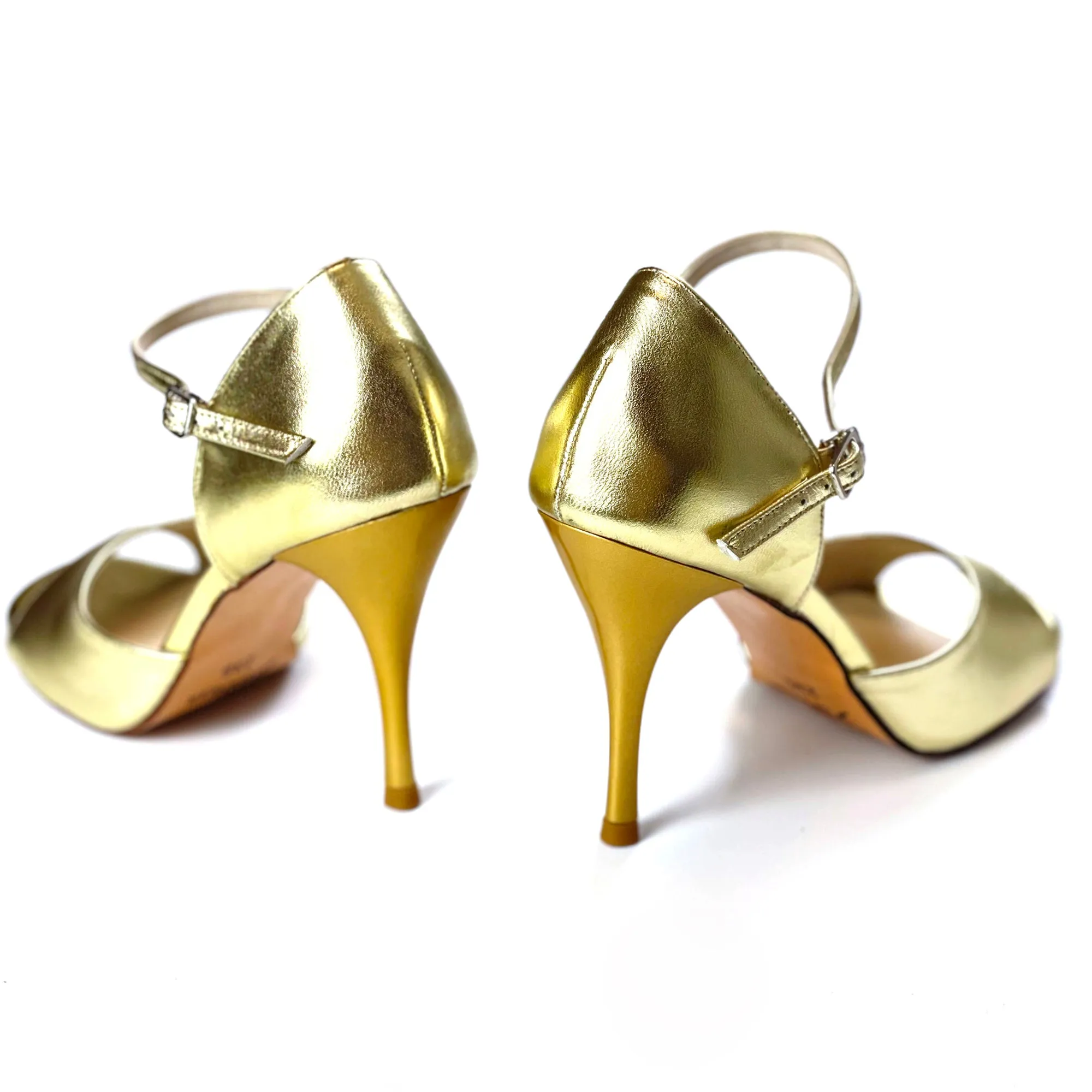 Argentine Tango Shoes Women High Heel Dance Sandals Leather Sole Gold