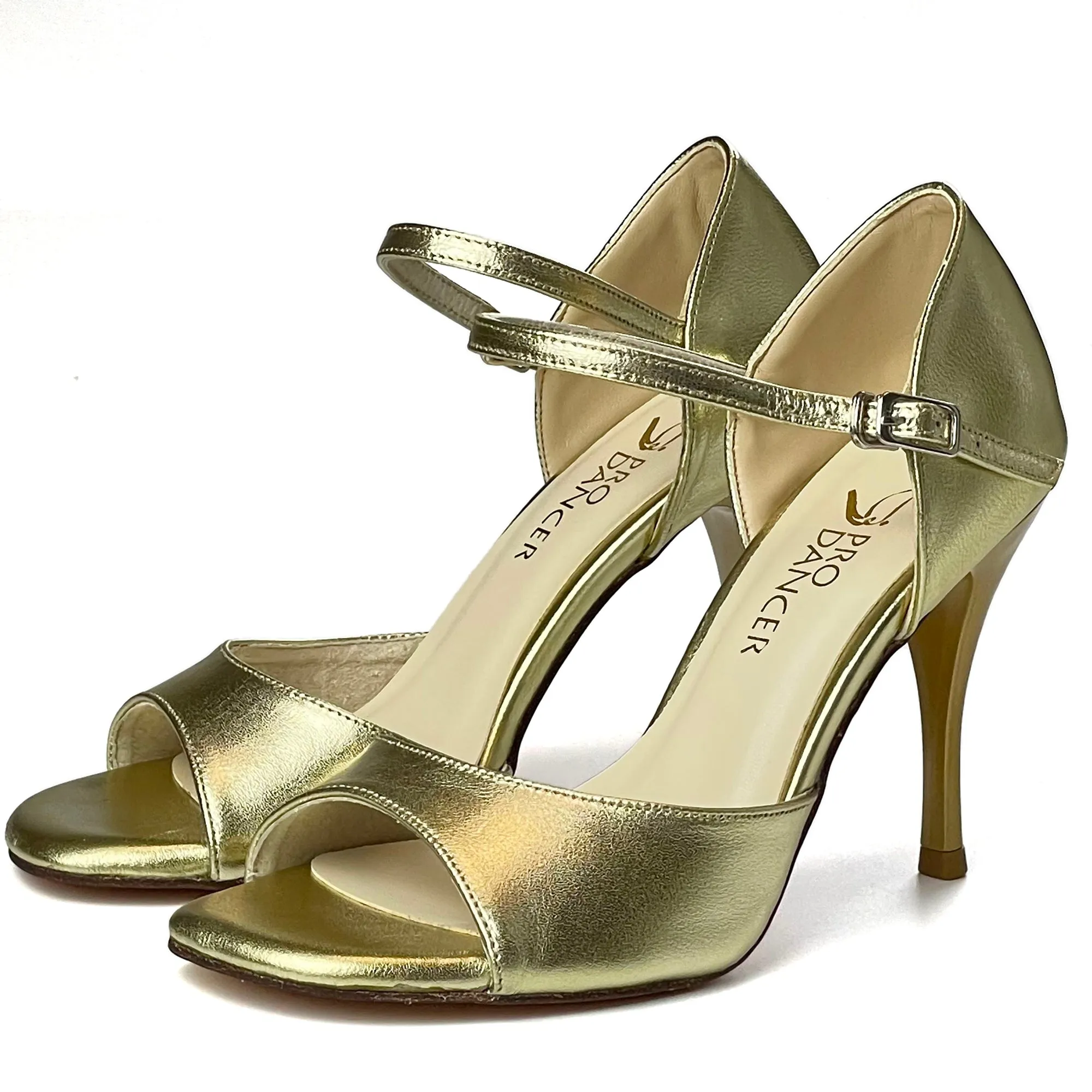 Argentine Tango Shoes Women High Heel Dance Sandals Leather Sole Gold