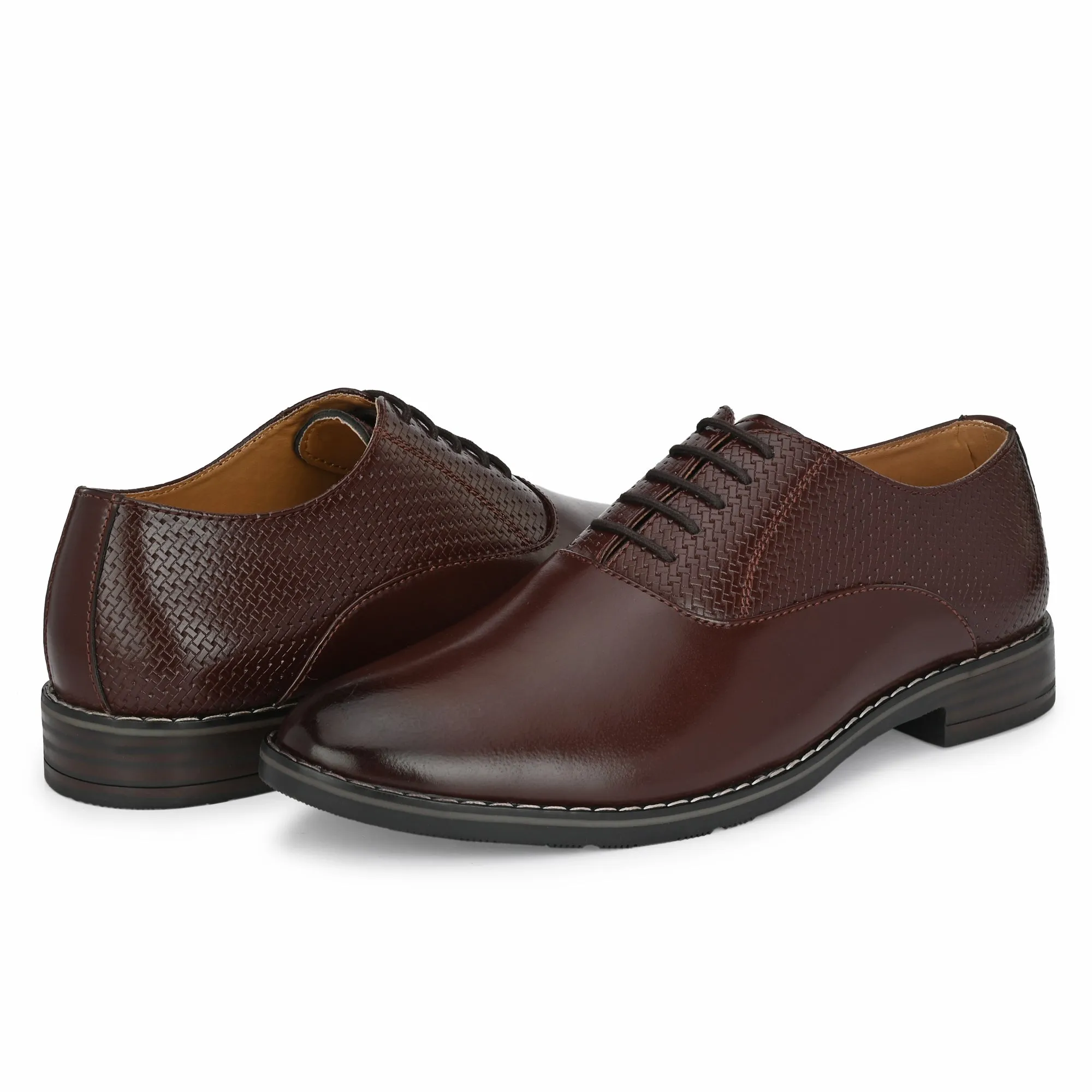 Attitudist Unisex Handcrafted Oxford Glossy Brown Laceup Derby Shoes With Semi Chatai Design