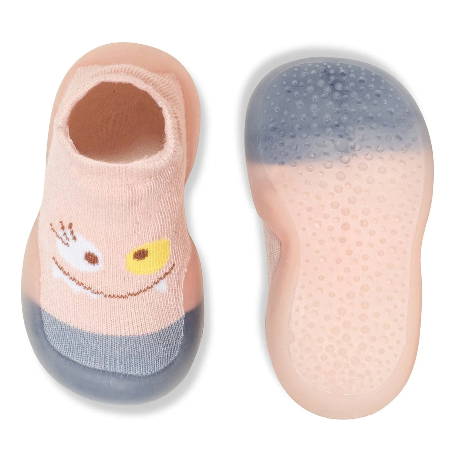 Baby Moo Cute Eye Anti-Skid Rubber Sole Comfy Slip-On Sock Shoes - Pink, Blue