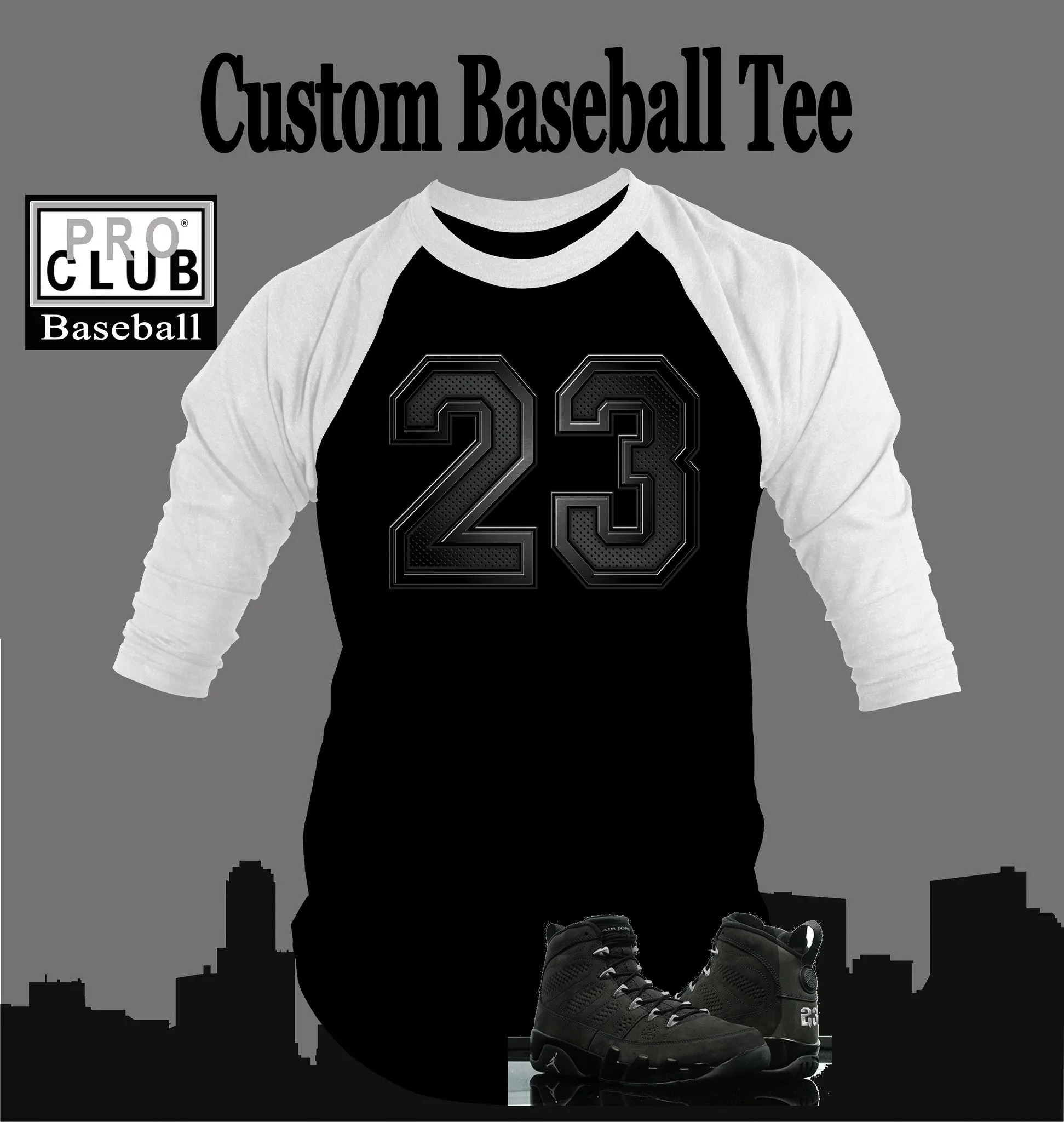 Baseball Graphic T Shirt To Match Retro Air Jordan 9 Anthracite Shoe