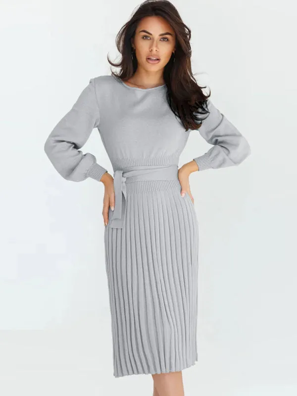 Be playful Classy Solid Color Pleated Sweater Dress | Knitted Jumper Dress | Two Piece Skirt Set