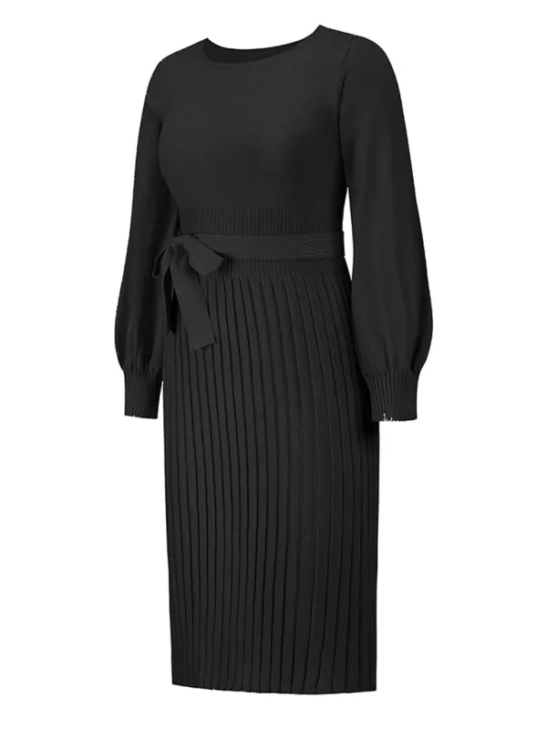 Be playful Classy Solid Color Pleated Sweater Dress | Knitted Jumper Dress | Two Piece Skirt Set