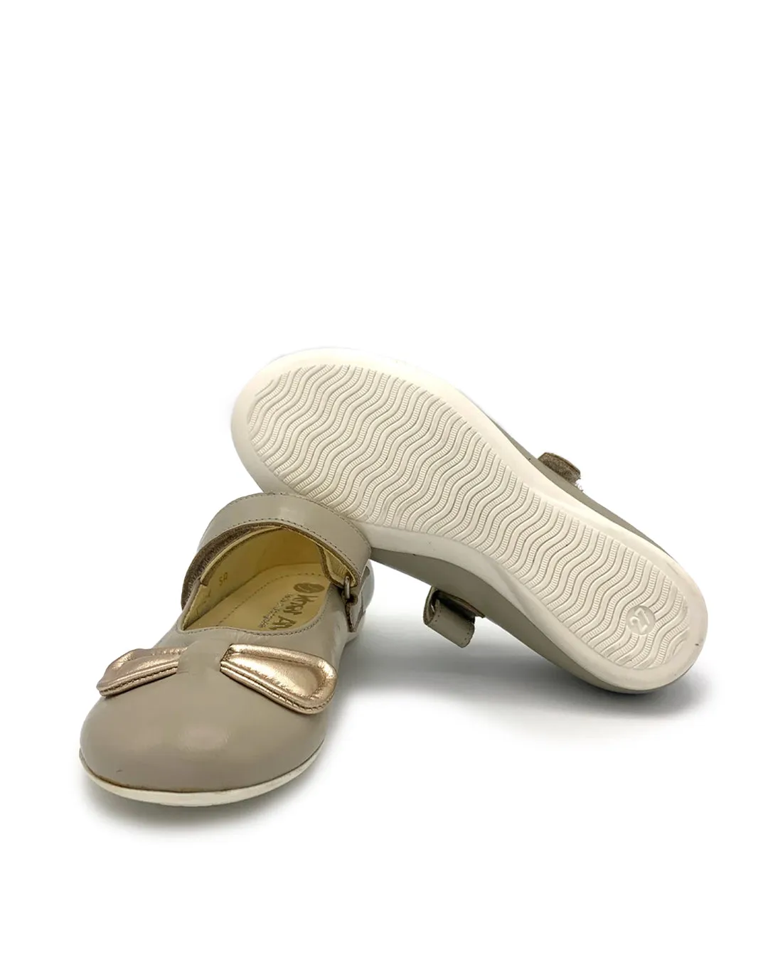 Beige Leather Mary Jane Shoe with Strap