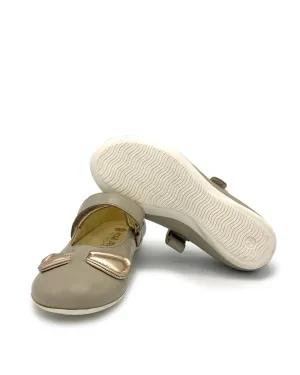 Beige Leather Mary Jane Shoe with Strap