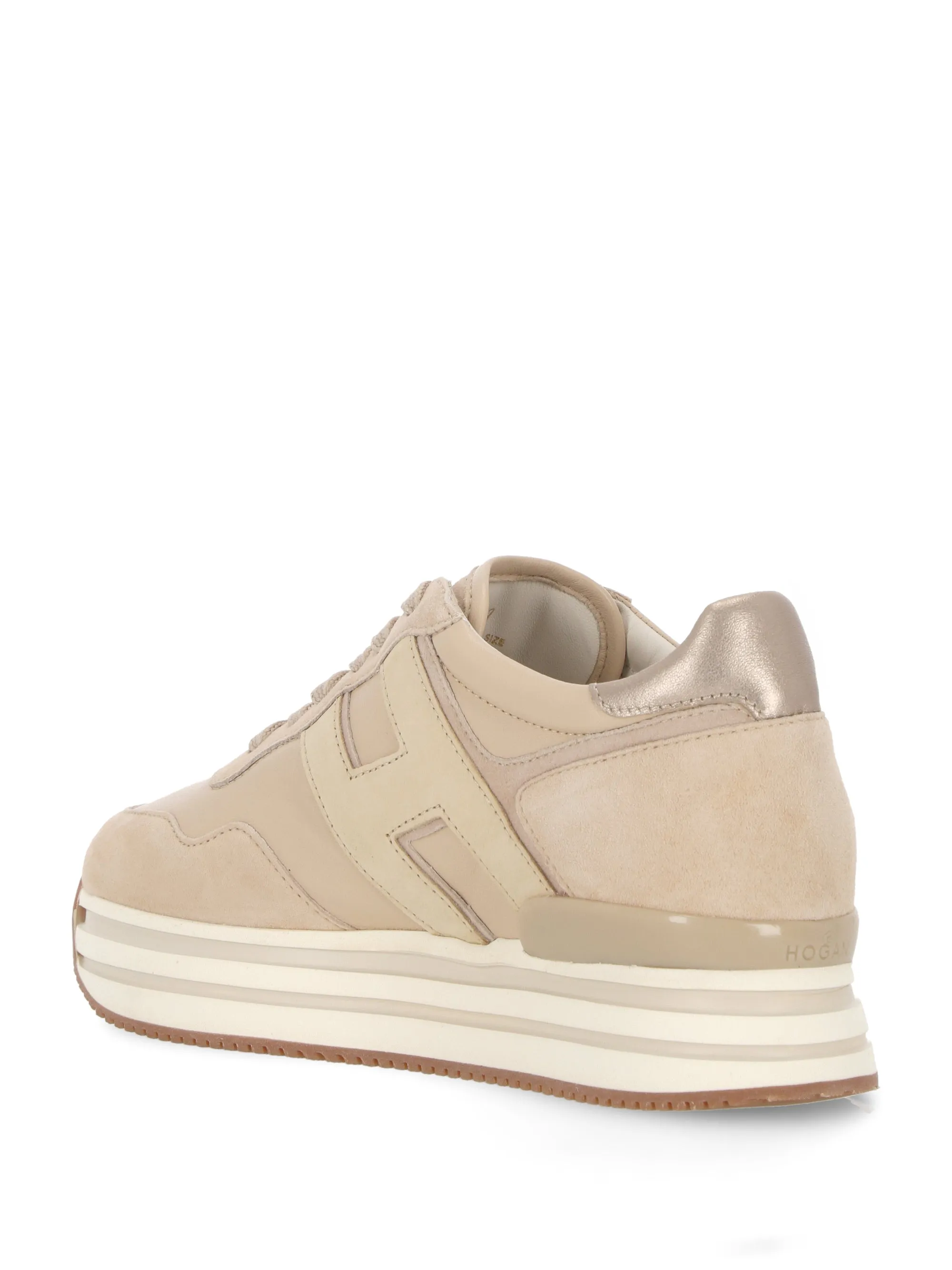 Beige Suede Panelled Sneakers with Platform