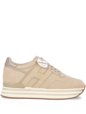 Beige Suede Panelled Sneakers with Platform