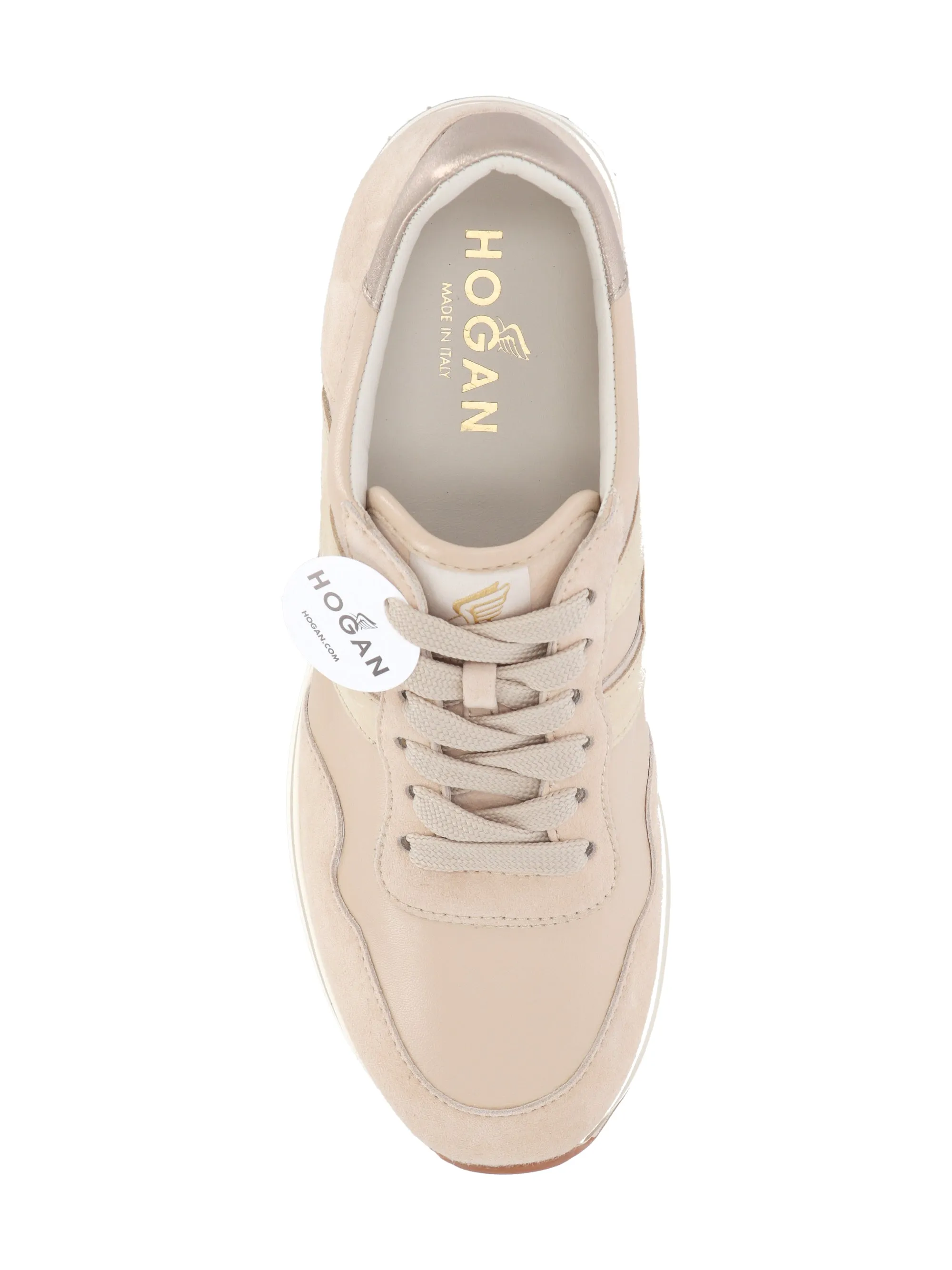 Beige Suede Panelled Sneakers with Platform