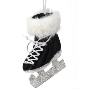 Black and White Fabric Knit Skate Ornament, 5”