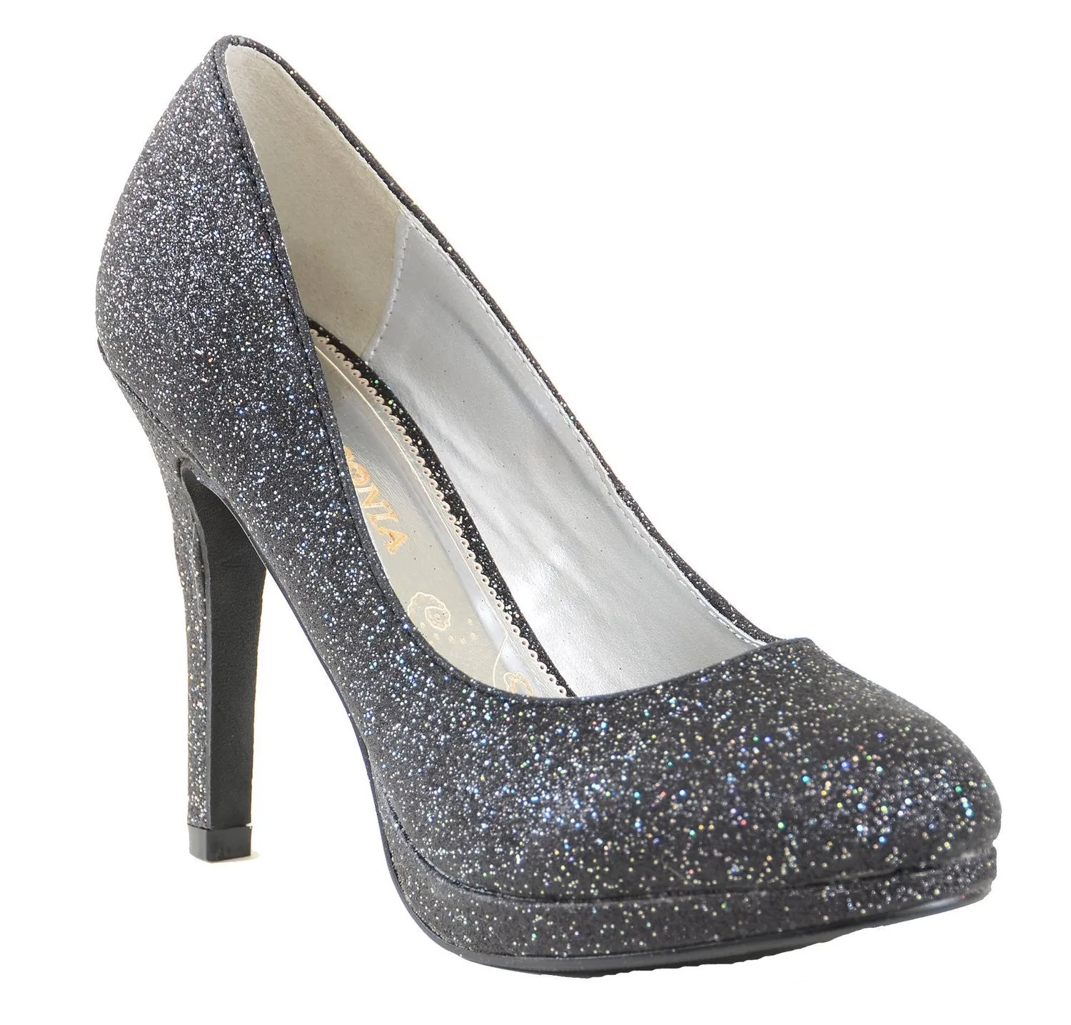 Black Glitter Sparkle Formal Stiletto Party Heels Women