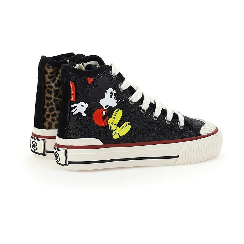 Black Mickey Leopad High Top Sneakers