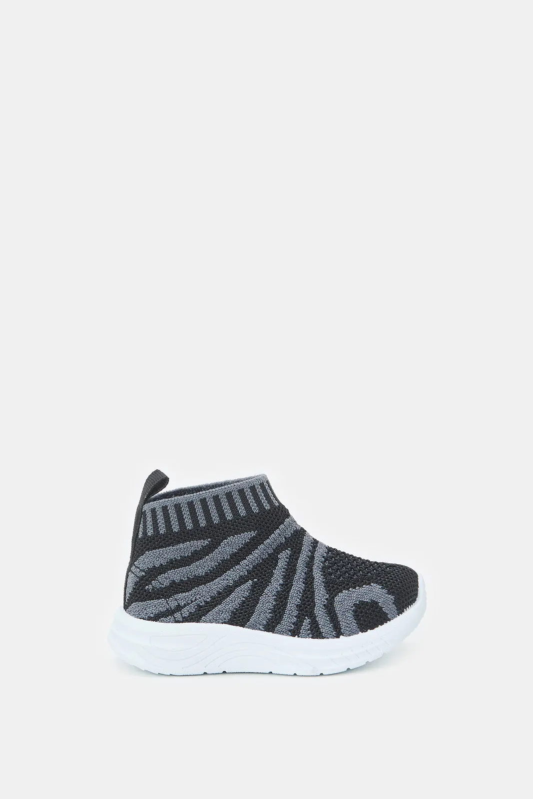 Boys Black Fly knit Slip-On Sneakers