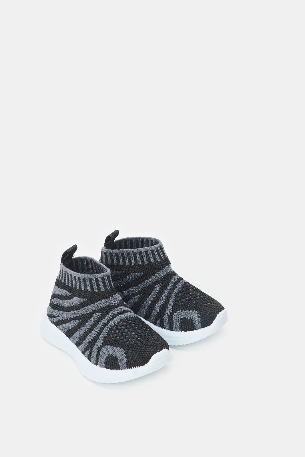 Boys Black Fly knit Slip-On Sneakers