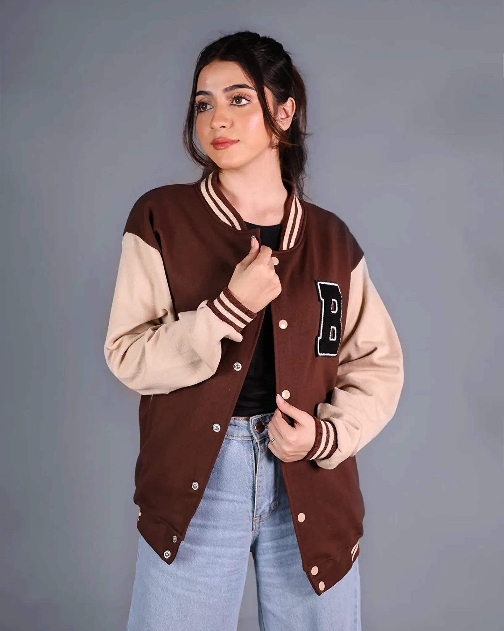 Brownie B Patched Button Down Baseball Jacket