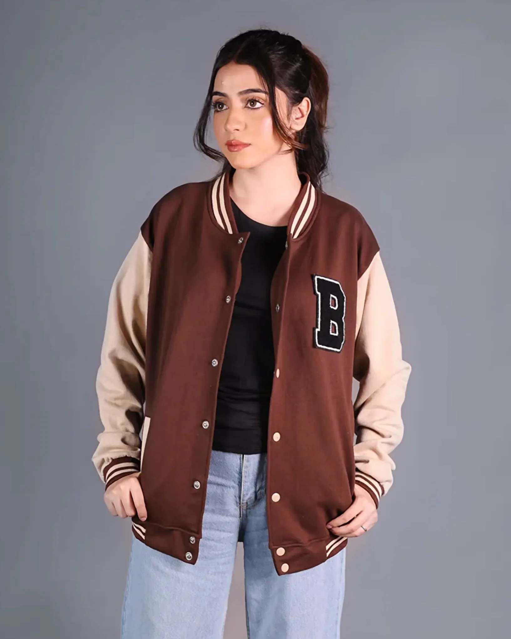 Brownie B Patched Button Down Baseball Jacket