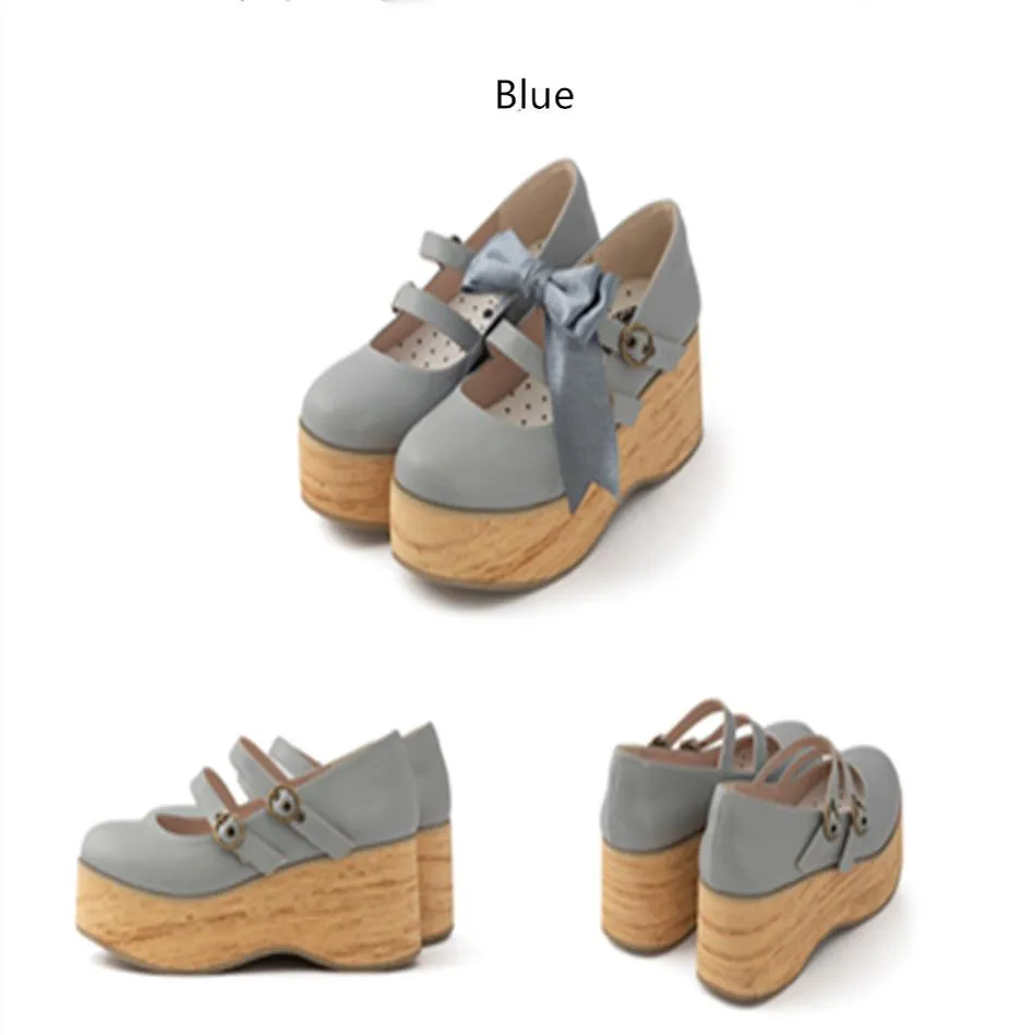 (Buyforme)MODO~Pointed Toes Thick-Soled Wood Grain Shoes