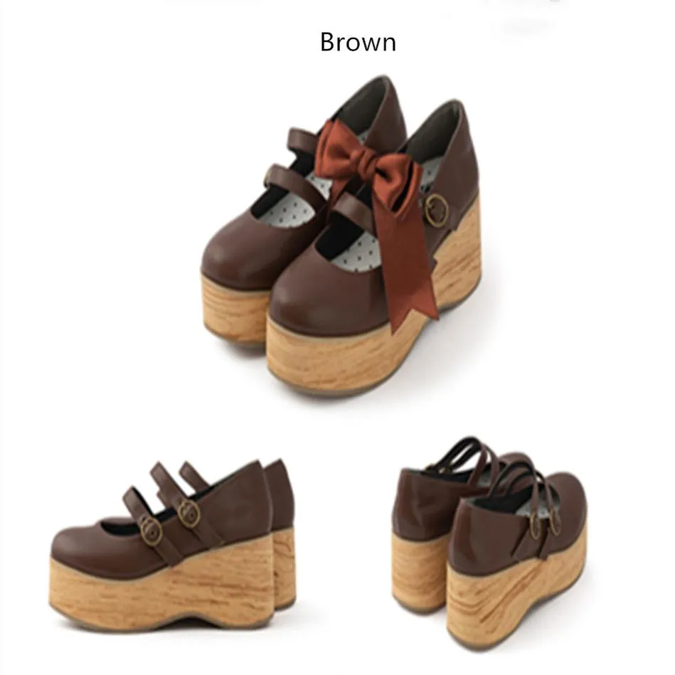 (Buyforme)MODO~Pointed Toes Thick-Soled Wood Grain Shoes