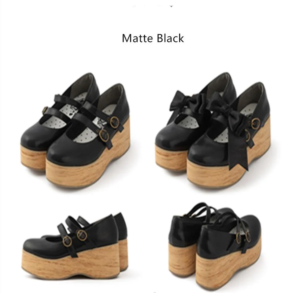 (Buyforme)MODO~Pointed Toes Thick-Soled Wood Grain Shoes