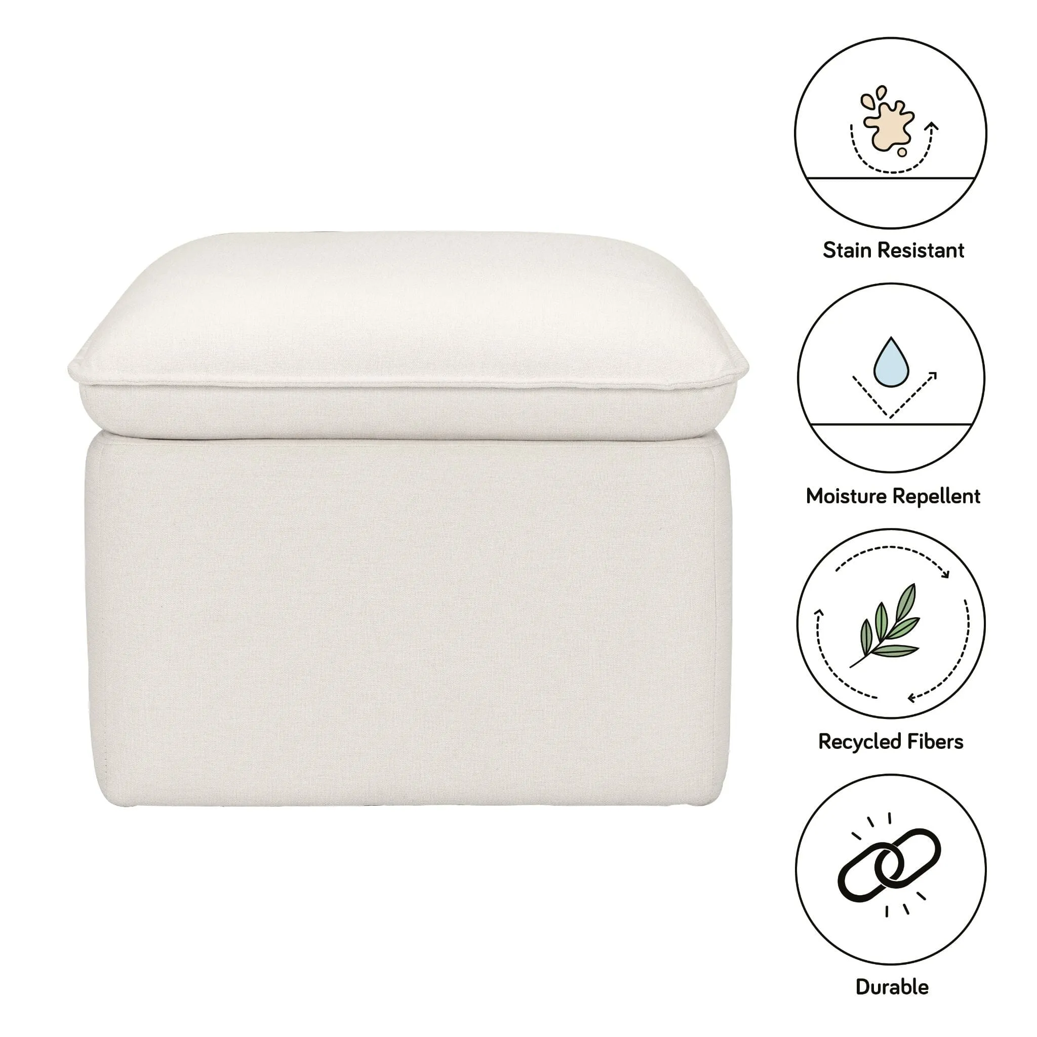 Cali Storage Ottoman | Cream Eco-Performance Fabric with USB