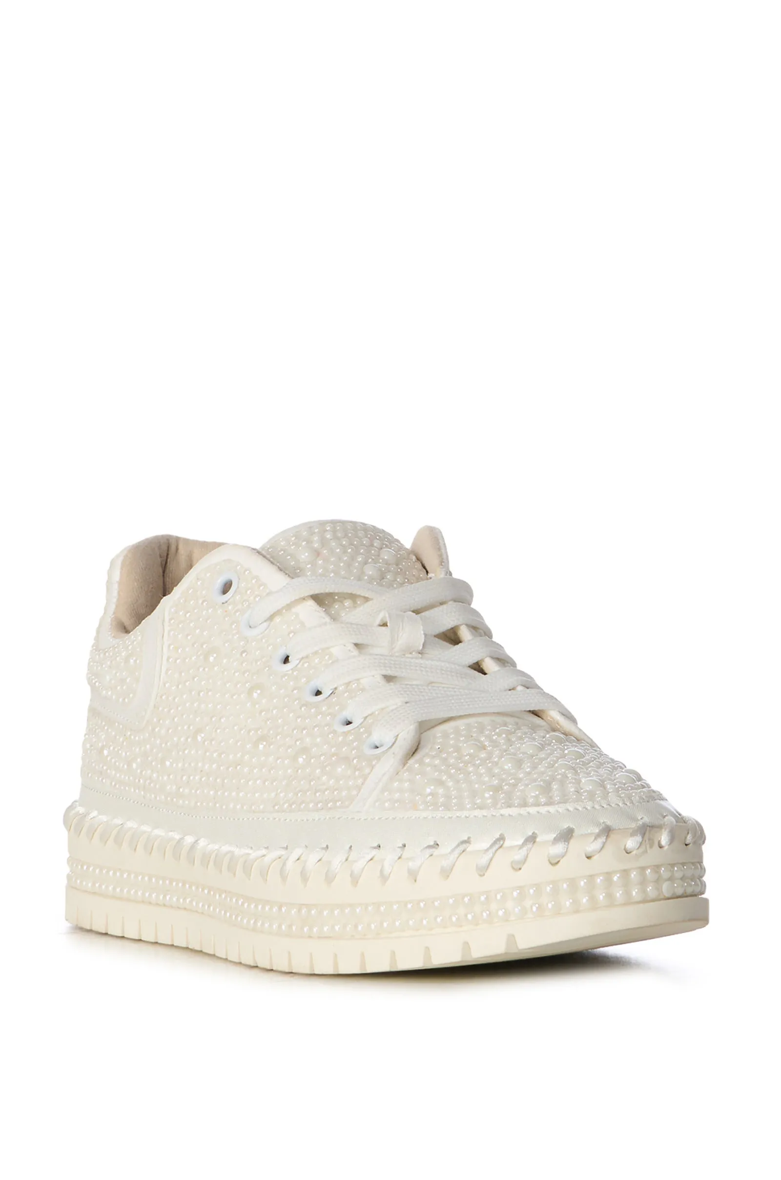 CARDIN-WHITE PEARLIZED LACE UP SNEAKER