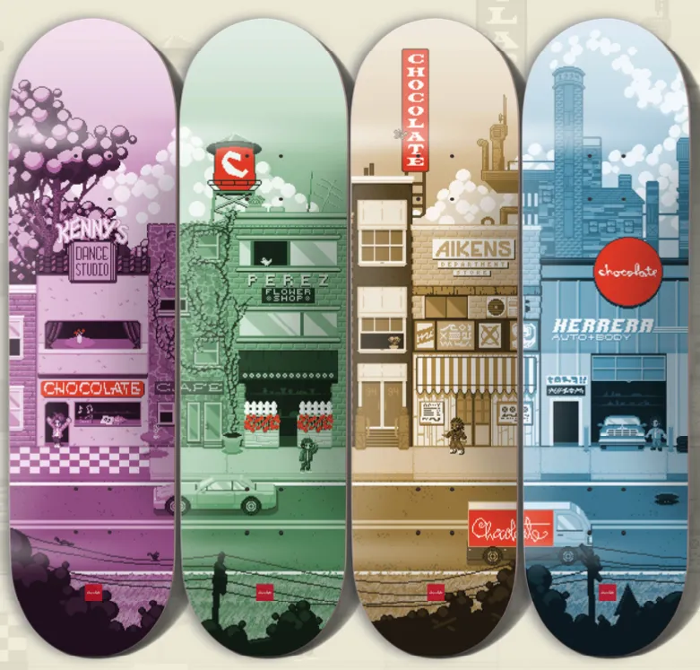 Chocolate Skateboard Deck Pixel City Erik Herrera 8.5"