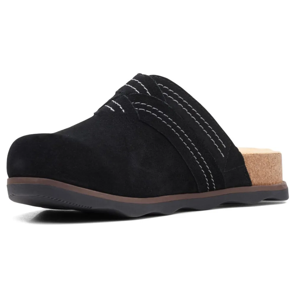 Clarks Brynn Slide Black Suede Clog (Women's)