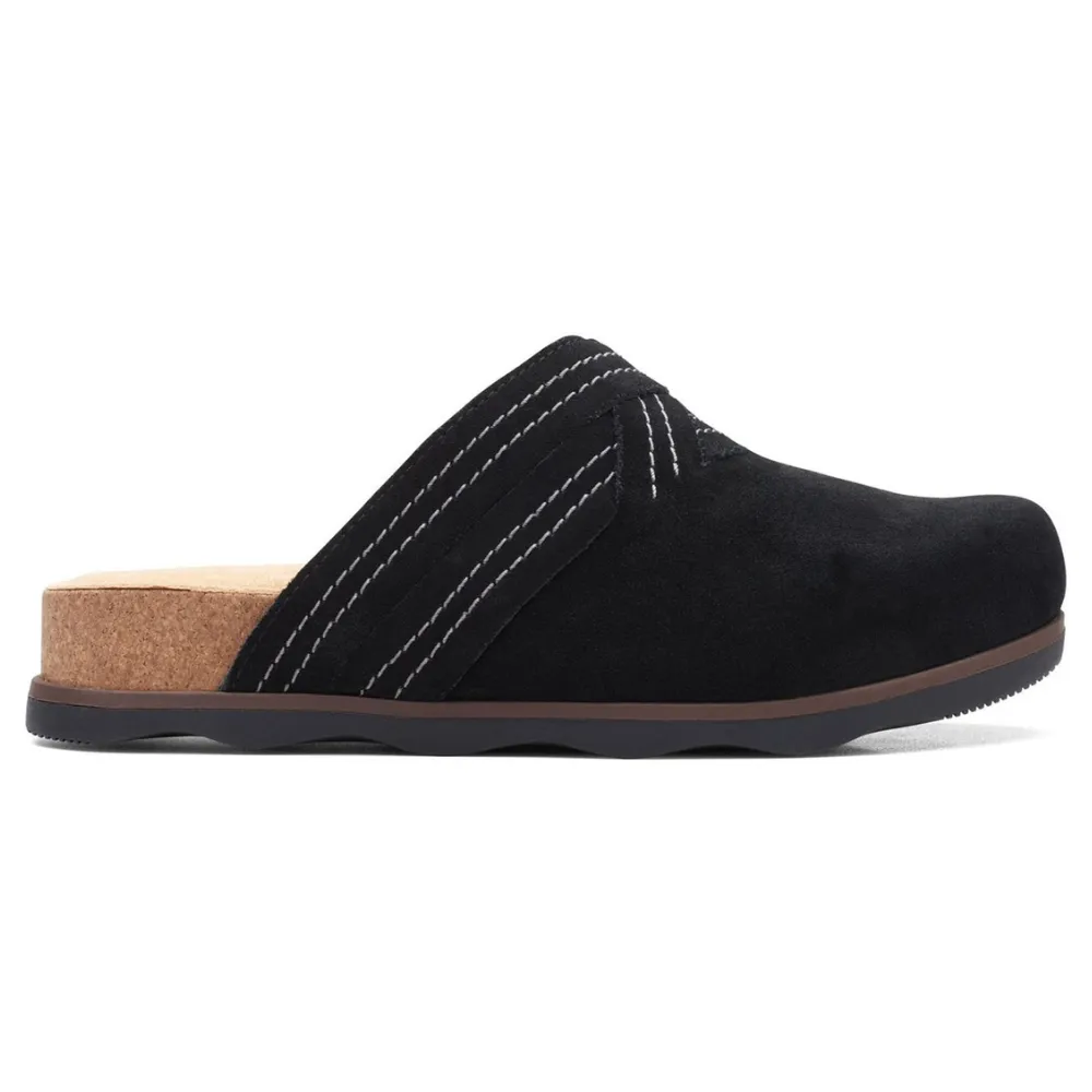 Clarks Brynn Slide Black Suede Clog (Women's)