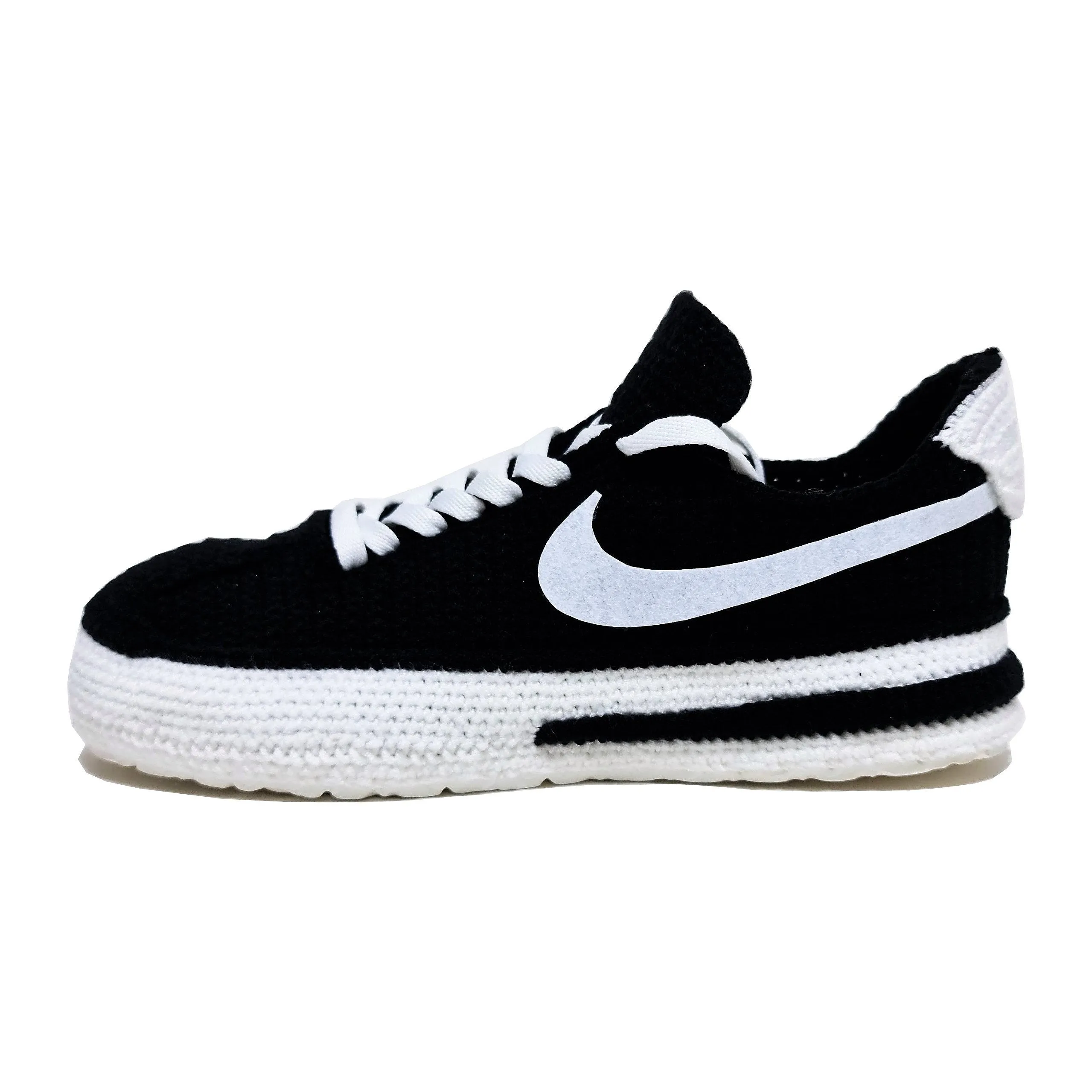 Classic Cortez Crochet Black/White Slippers Custom Sneakers - Soft Plush Breathable Socks Comfortable Shoes