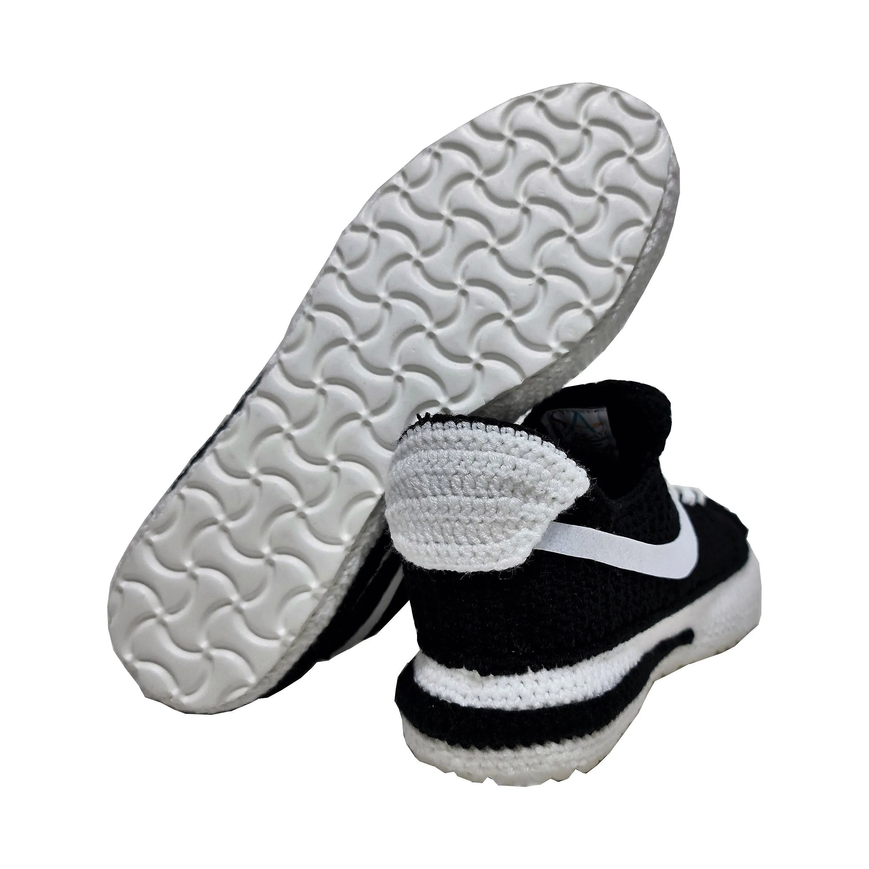 Classic Cortez Crochet Black/White Slippers Custom Sneakers - Soft Plush Breathable Socks Comfortable Shoes