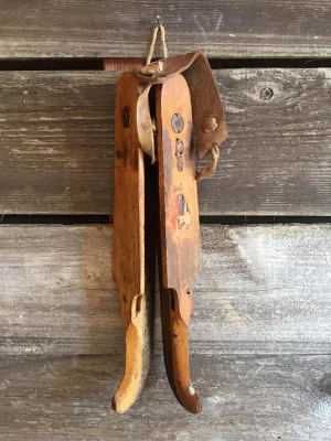 Classic Vintage Wooden Ice Skates Made in Netherlands