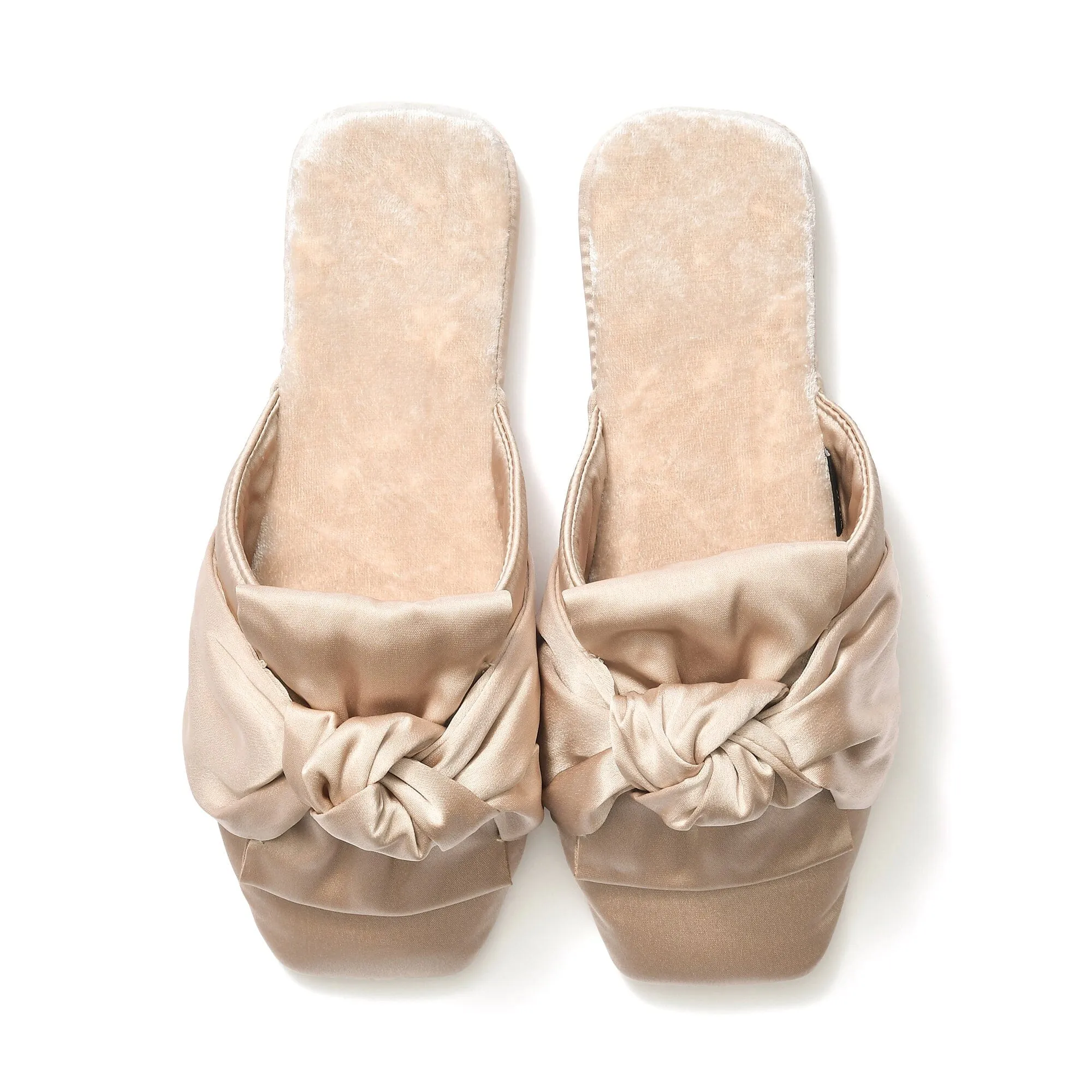 Crushed Velor X Satin Room Shoes Beige