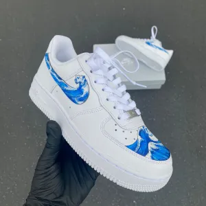 Custom Hand Painted Wave Splash Swoosh Nike Air Force 1 Low