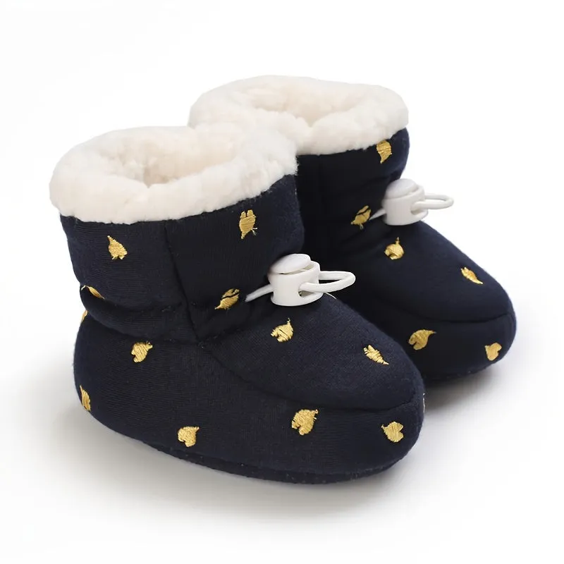 Cute Star Heart Comfortable Boots For Baby Boys And Girls, Soft And Warm Plus Fleece Boots For Indoor Outdoor Walking, Autumn And Winter